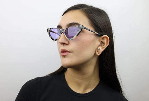 Woman wearing these luxury designer SEE cat eye sunglasses